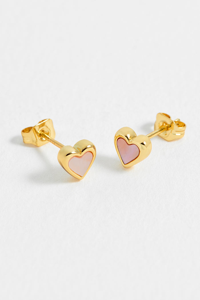 Pink Pearl Heart Stud Earrings