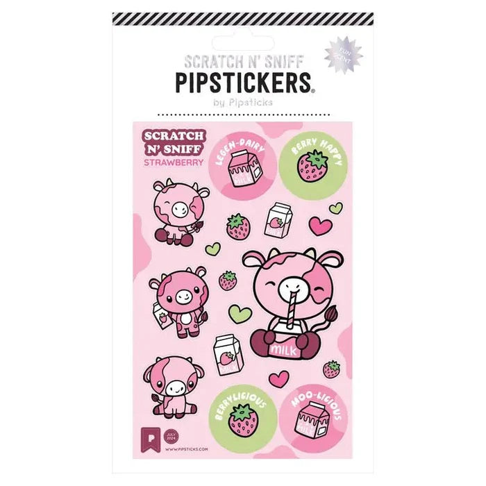 Pipsticks Legen - Dairy Berry Cow Scratch N' Sniff Stickers - Strawberry - Owl & Goose Gifts