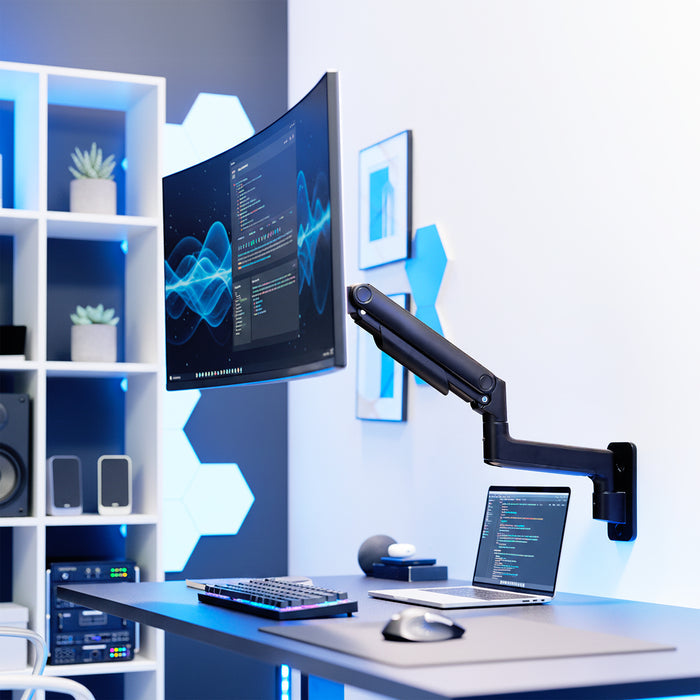 Pneumatic Arm Single Ultrawide Monitor Wall Mount - Up to 49" Screens