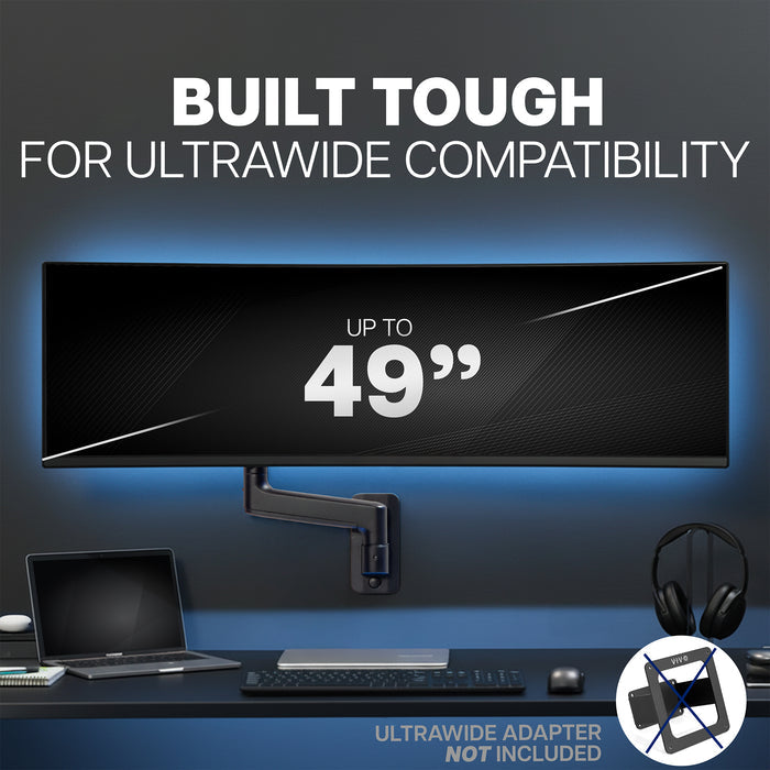 Pneumatic Arm Single Ultrawide Monitor Wall Mount - Up to 49" Screens