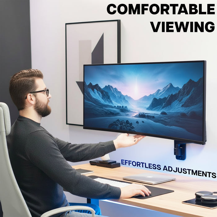 Pneumatic Arm Single Ultrawide Monitor Wall Mount - Up to 49" Screens
