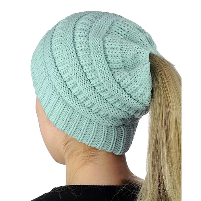 🍂 Ponytail / Messy Bun Winter Beanie Knit Hat ~ Tiffany