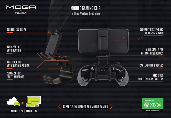 PowerA MOGA Mobile Gaming Game Streaming Phone Clip For Xbox One Wireless Controllers, Black