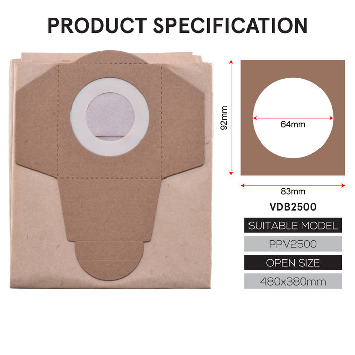 PowerPac Compatible Vacuum Cleaner Paper Dust Bags (VDB2500)