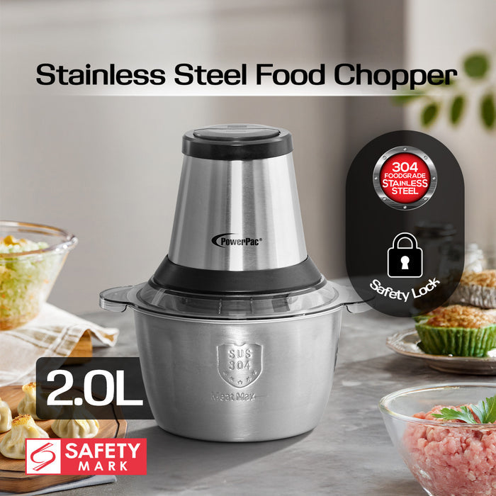 PowerPac Electric Food Chopper 2.0L with Safety Lock Switch (PPCP713)