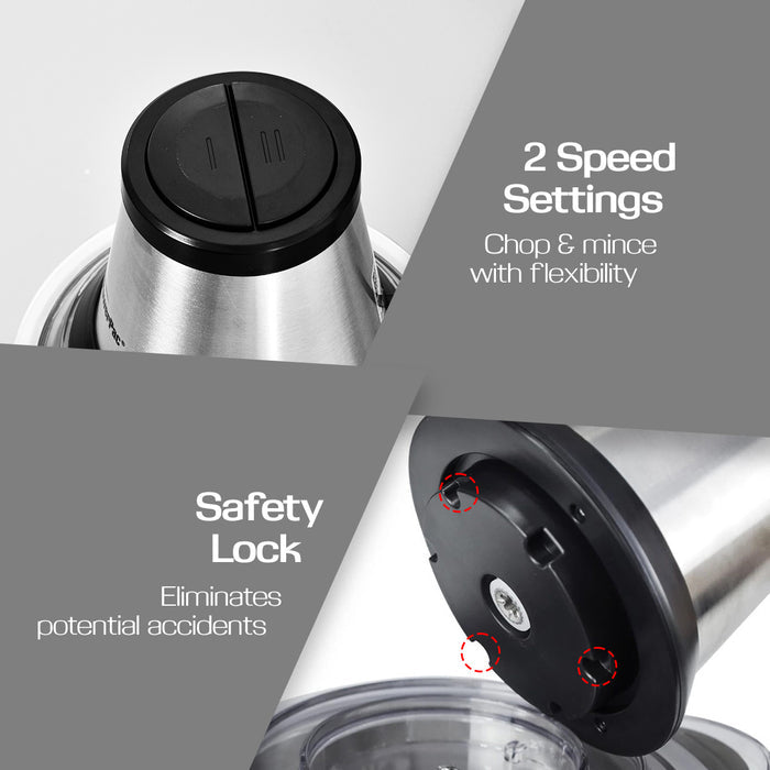PowerPac Electric Food Chopper 2.0L with Safety Lock Switch (PPCP713)