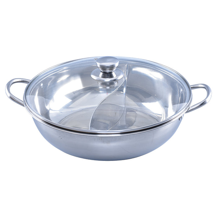 PowerPac Stainless Steel Yuan Yang Pot / 鸳鸯锅  with Glass Lid 32CM (YYPOT)