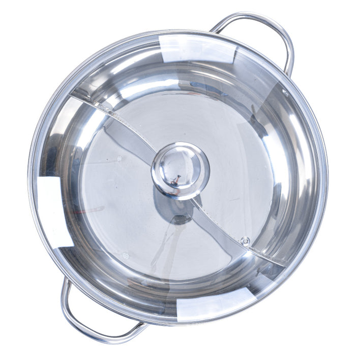 PowerPac Stainless Steel Yuan Yang Pot / 鸳鸯锅  with Glass Lid 32CM (YYPOT)