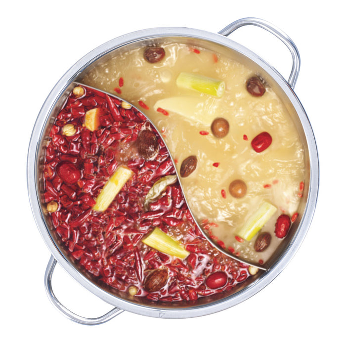 PowerPac Stainless Steel Yuan Yang Pot / 鸳鸯锅  with Glass Lid 32CM (YYPOT)