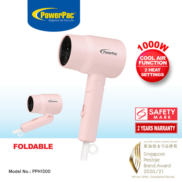 PowerPac Travel Hair Dryer, Foldable Hair Dryer, 800W (PPH1300)