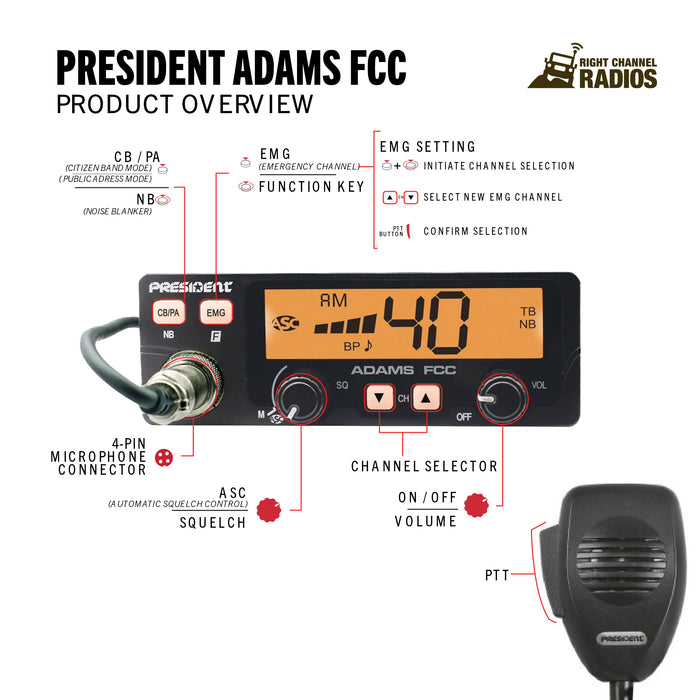 President Adams FCC Functions and Controls | Right Channel Radios