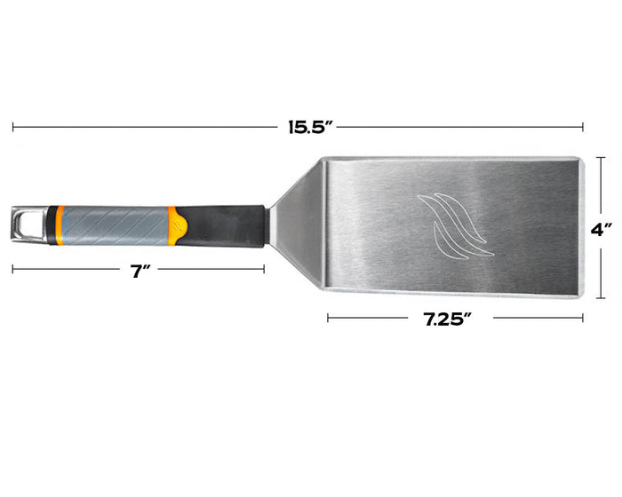 Spatula dimensions are 15.5" x 4" with the handle measuring 7"