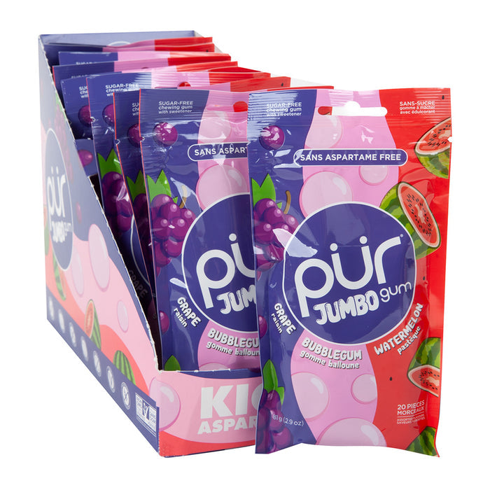 PUR Grape Bubblegum and Watermelon Jumbo Bubble Gum - 12 Count