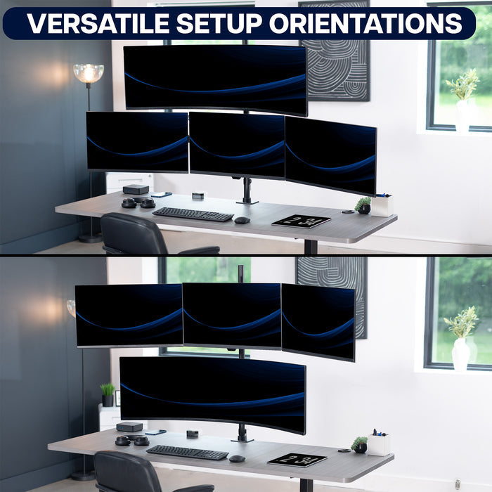 Quad monitor desk mount for a variety of setups