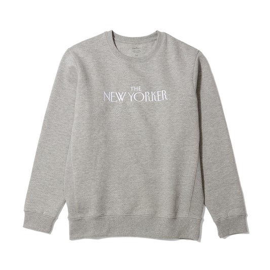 Rea Irvin’s Embroidered Crewneck Sweatshirt in Heather Gray