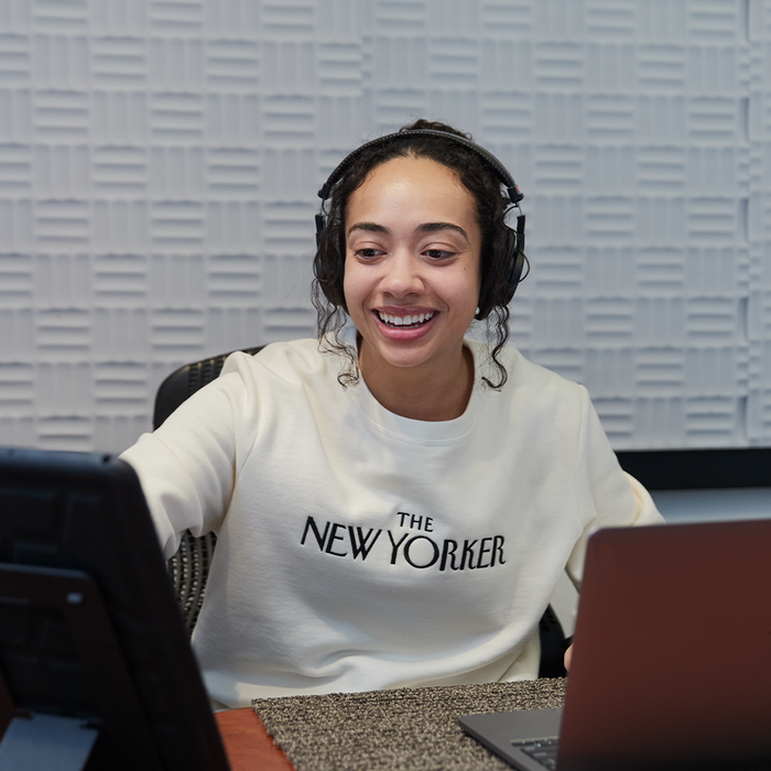 Rea Irvin’s Embroidered Crewneck Sweatshirt in Ivory