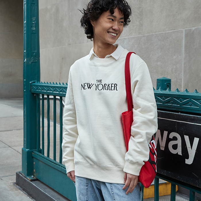 Rea Irvin’s Embroidered Crewneck Sweatshirt in Ivory