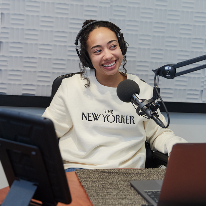 Rea Irvin’s Embroidered Crewneck Sweatshirt in Ivory