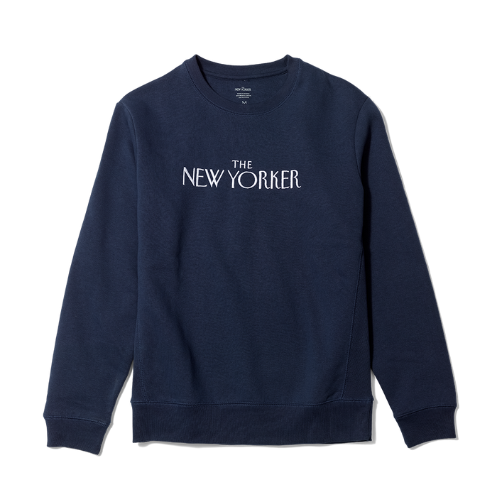 Rea Irvin’s Embroidered Crewneck Sweatshirt in Navy
