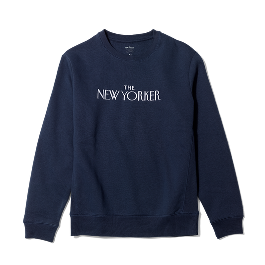 Rea Irvin’s Embroidered Crewneck Sweatshirt in Navy