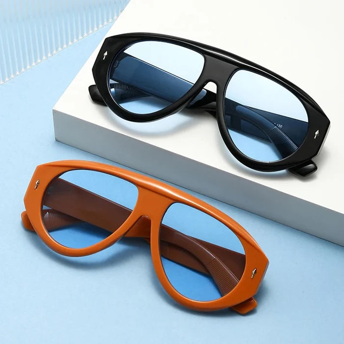 Retro Pilot Sunglasses – Tortoiseshell Frame Blue Lens UV400