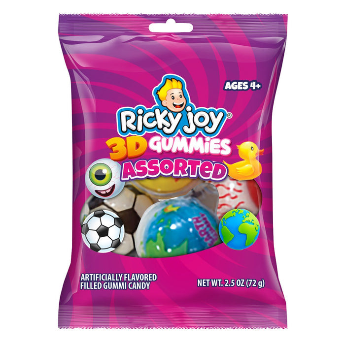 Ricky Joy Assorted 3D Gummy Candy Peg Bag - 12 Count