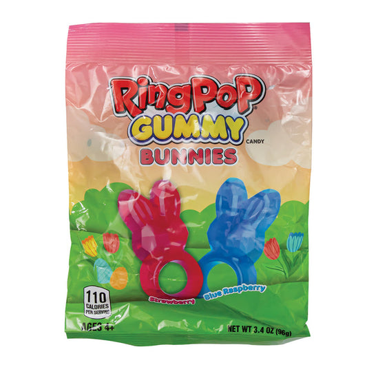 Ring Pop Strawberry and Blue Raspberry Bunny Gummy Candy Peg Bag - 8 Count