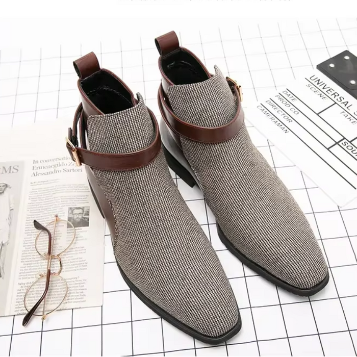 Romain Durand Mesh Leather Buckle Ankle Boots