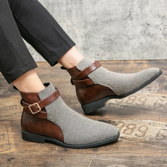 Romain Durand Mesh Leather Buckle Ankle Boots