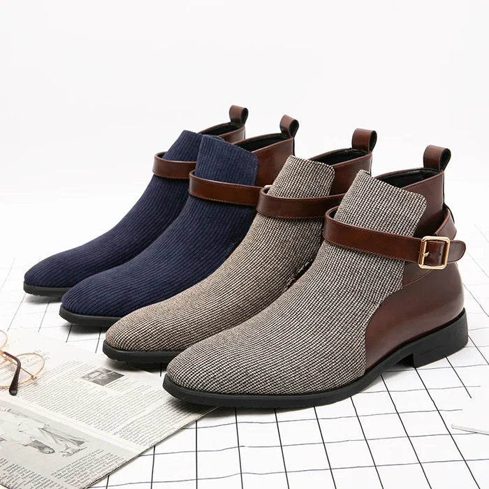 Romain Durand Mesh Leather Buckle Ankle Boots