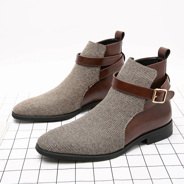 Romain Durand Mesh Leather Buckle Ankle Boots