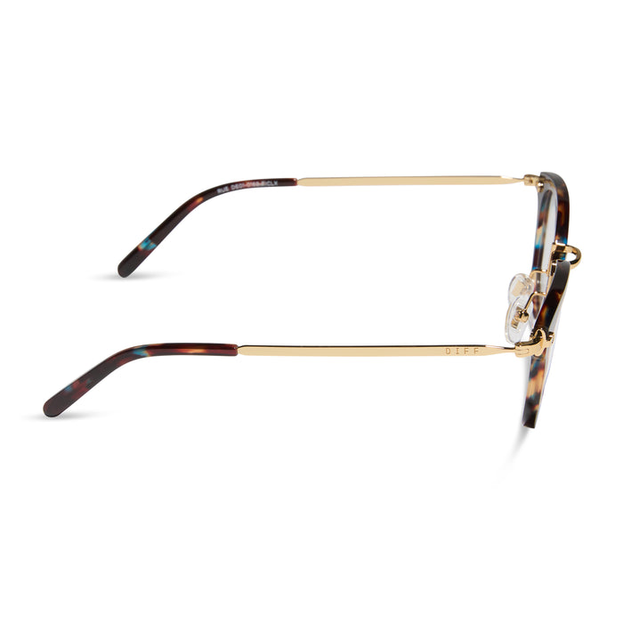 diff eyewear featuring the rue square prescription glasses with a confetti tortoise frame side view