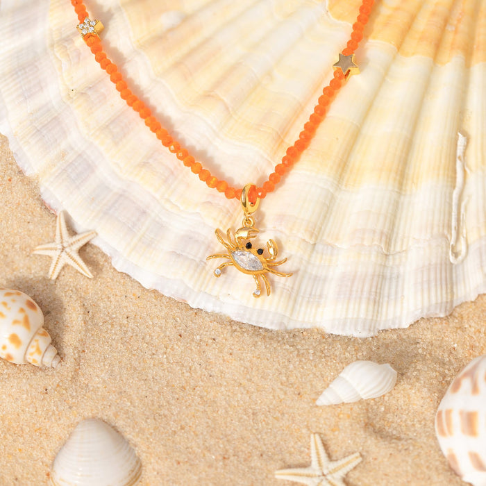 Sandy Crab Beaded Necklace