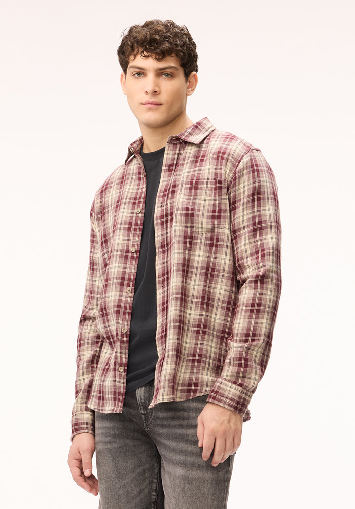 Buffalo Men Shirts Brown Woven Woven Long Sleeve Long Sleeve Chest Pocket