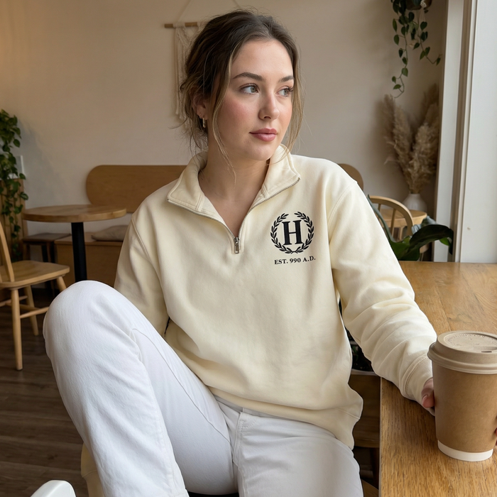 School of Magic Quarter Zip Sweatshirt (L/Cream)