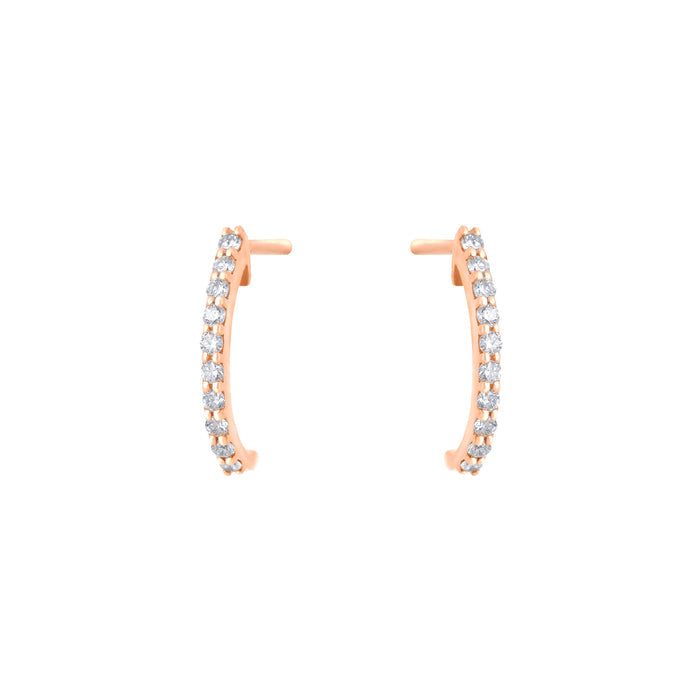 Semi Hoop Earrings In 18K Rose Gold with white diamonds