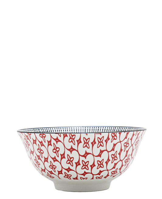 Shanghai Footed Bowl 15,5cm - White & Red