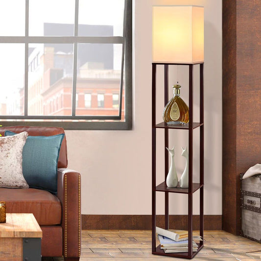 Shelf Floor Lamp Vintage Wood Reading Light Storage Organizer Home Office -Home Living Store - -
