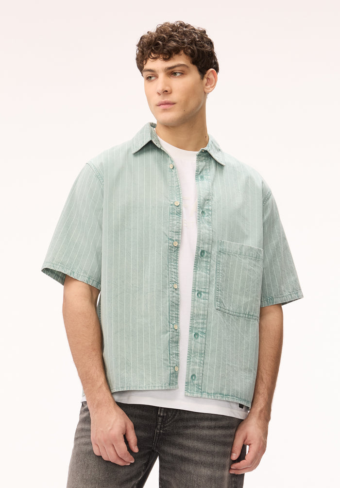 Buffalo Men Shirts Blue Woven Woven Long Sleeve Heavyweight Cotton Fabric Classic Collar