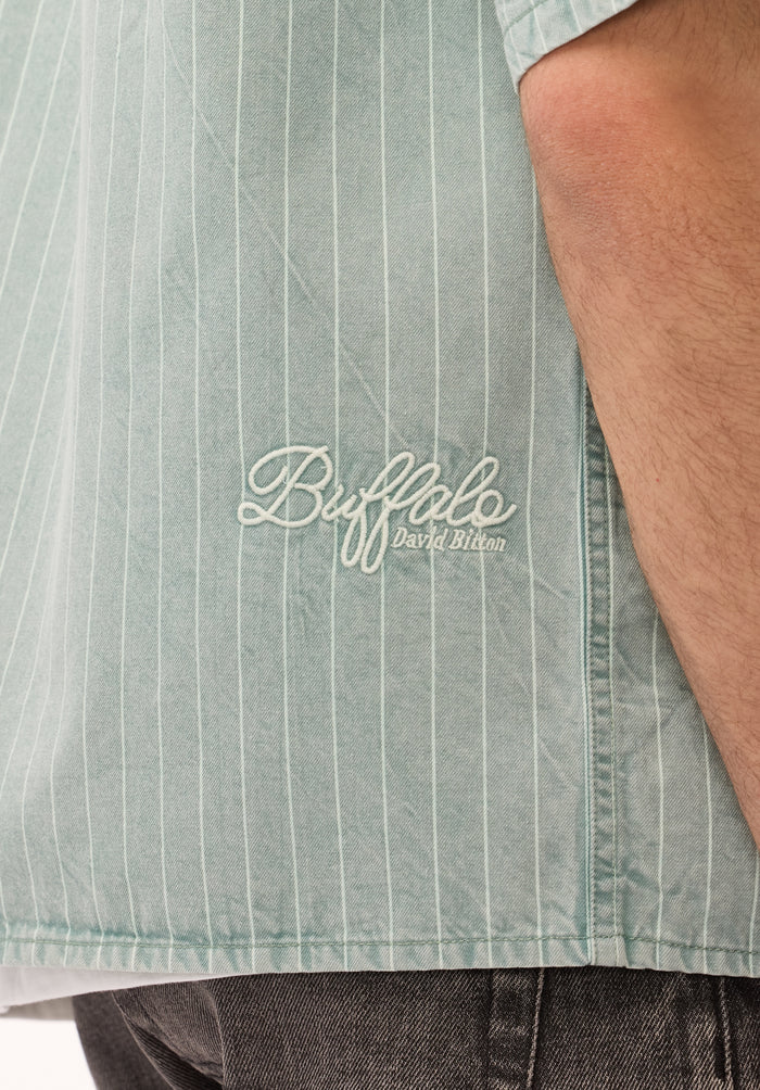 Buffalo Men Shirts Blue Woven Woven Long Sleeve Heavyweight Cotton Fabric Classic Collar