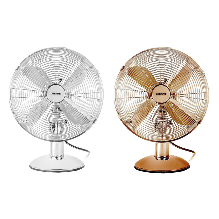 Silver and Copper Portable 12-Inch Metal Desk Fan