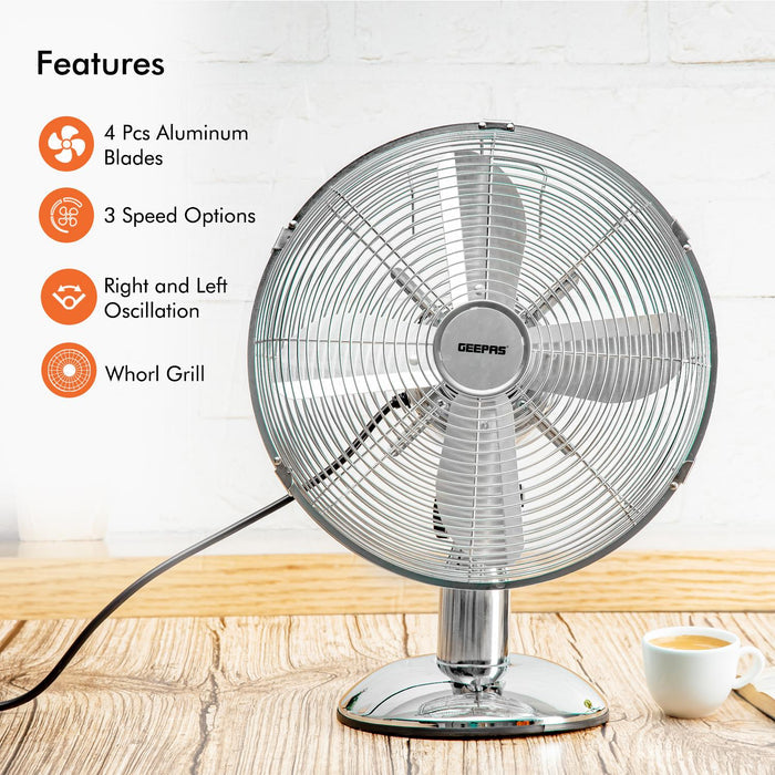 Silver and Copper Portable 12-Inch Metal Desk Fan