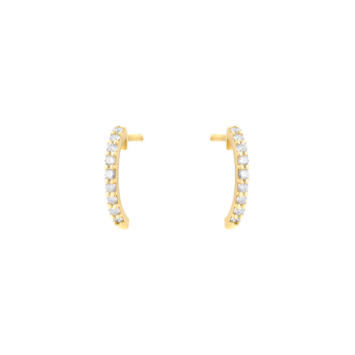 Small Semi Hoop Earrings in Yellow Gold with Diamonds