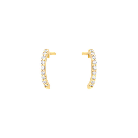 Small Semi Hoop Earrings in Yellow Gold with Diamonds