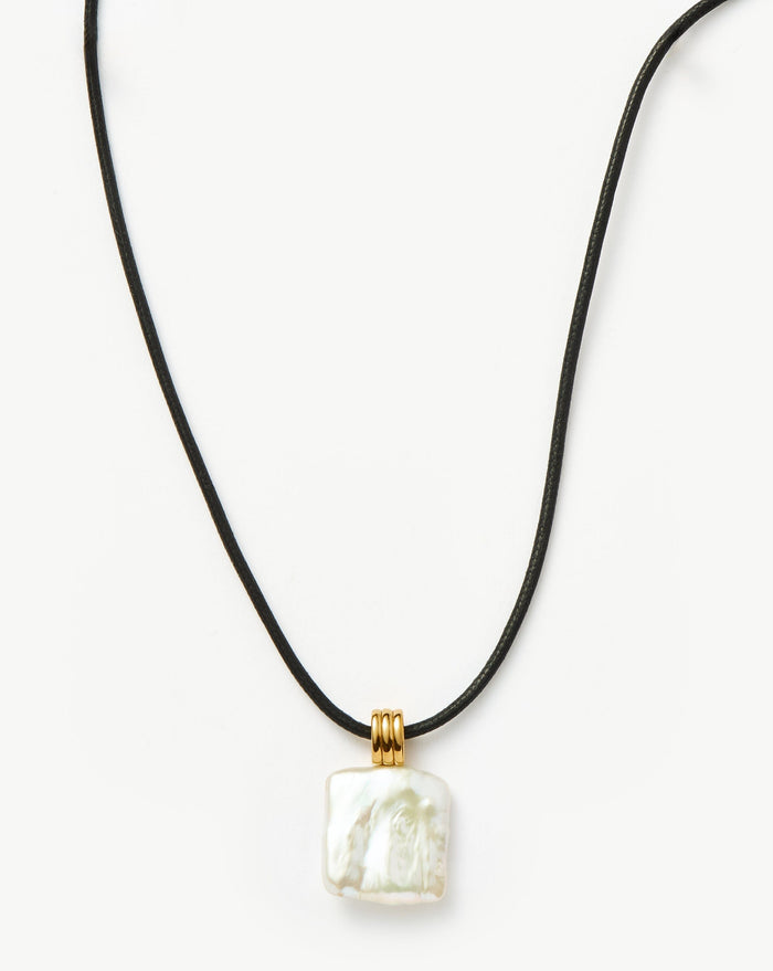 Square Pearl Pendant Cord Necklace | 18k Gold Plated Vermeil/Pearl Necklaces Missoma