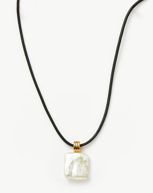 Square Pearl Pendant Cord Necklace | 18k Gold Plated Vermeil/Pearl Necklaces Missoma
