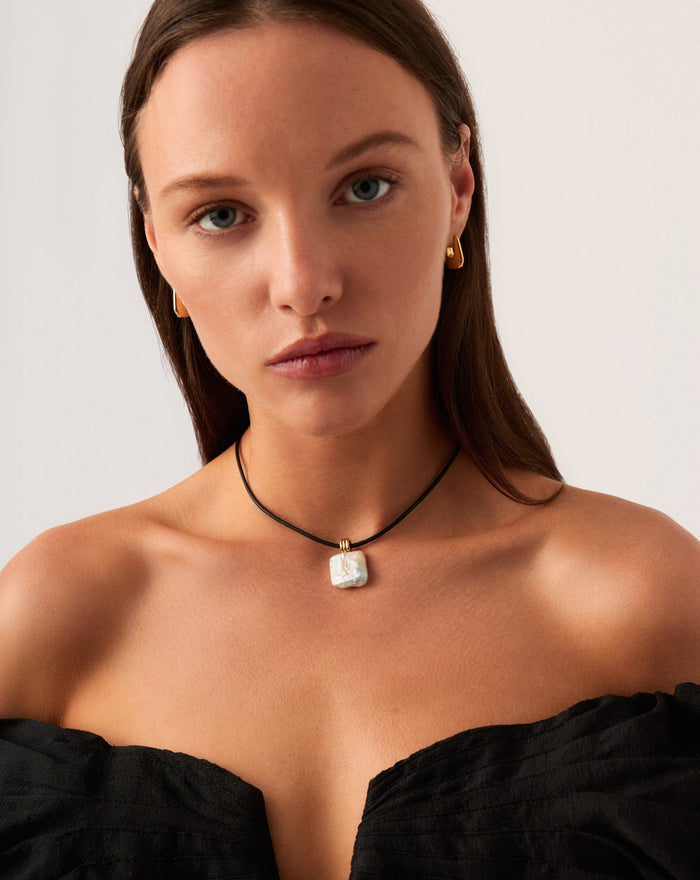 Square Pearl Pendant Cord Necklace | 18k Gold Plated Vermeil/Pearl Necklaces Missoma