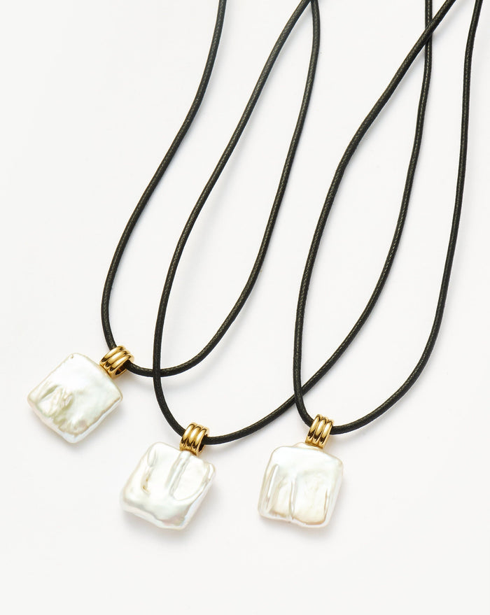 Square Pearl Pendant Cord Necklace | 18k Gold Plated Vermeil/Pearl Necklaces Missoma
