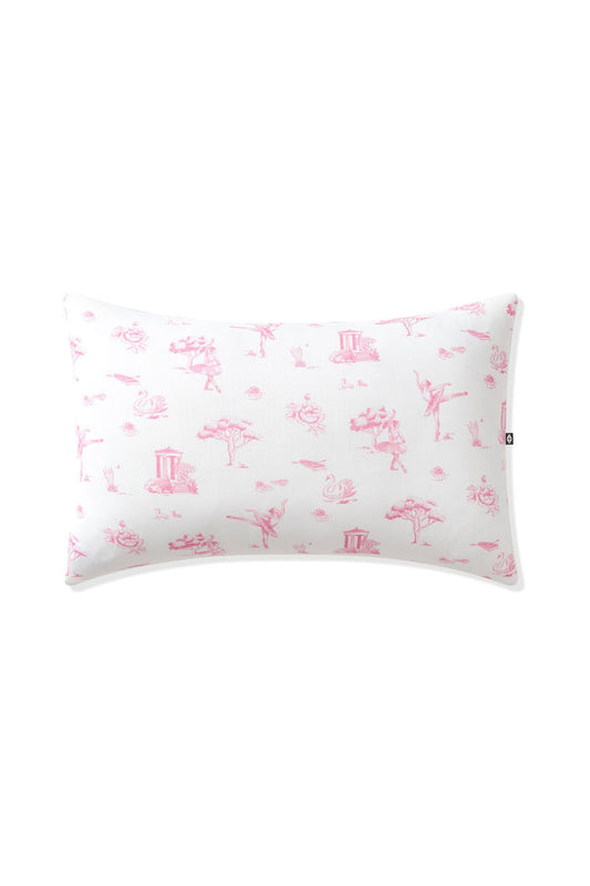 Front of the Standard Pillowcase in Toile Ballet shown on a pillow