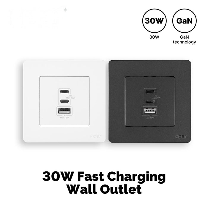 Star Ring 30W/65W Fast Charging PD3.0 Wall Electrical Outlet Charger GaN Socket 3 Ports Type C USB A